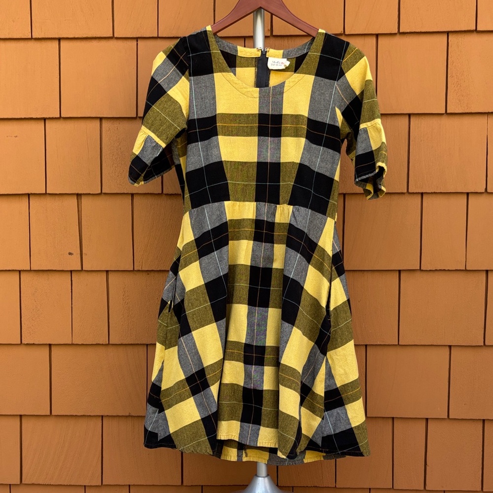 MATA TRADERS | Black & Yellow Plaid Dark Academia Fit & Flare Dress | Size S